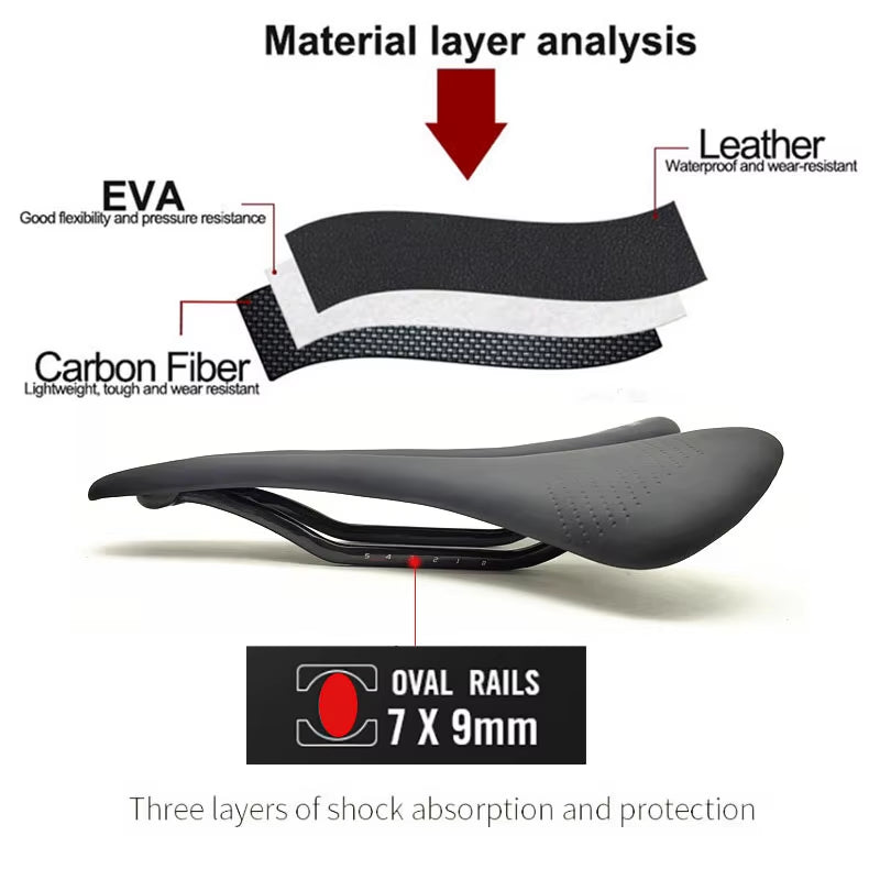 Carbon Saddle Road MTB Bicycle Saddle for Men - Trail Comfort Racing Seat, 270 x 168 mm