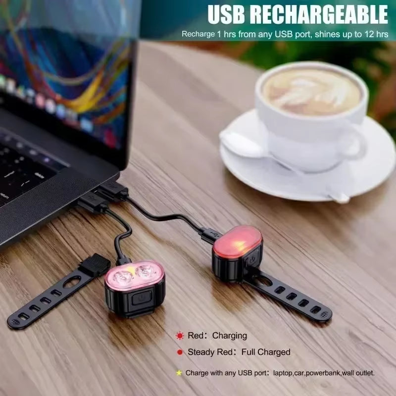 Rechargeable Bike Light Set - Waterproof Front and Rear LED Headlights with USB Charging for MTB Cycling