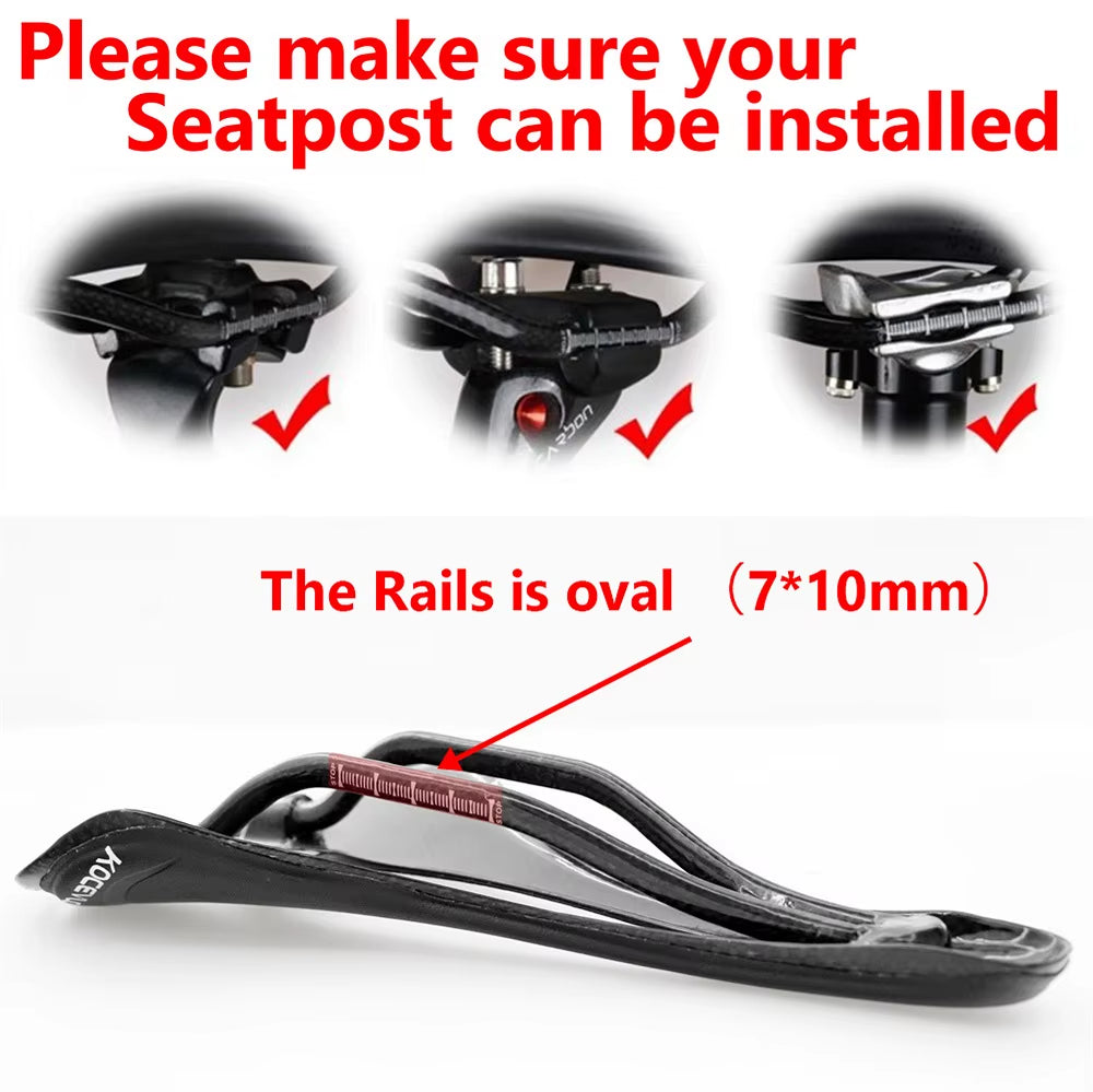 T800 Carbon Fiber and Leather Ultralight Road and MTB Bicycle Saddle