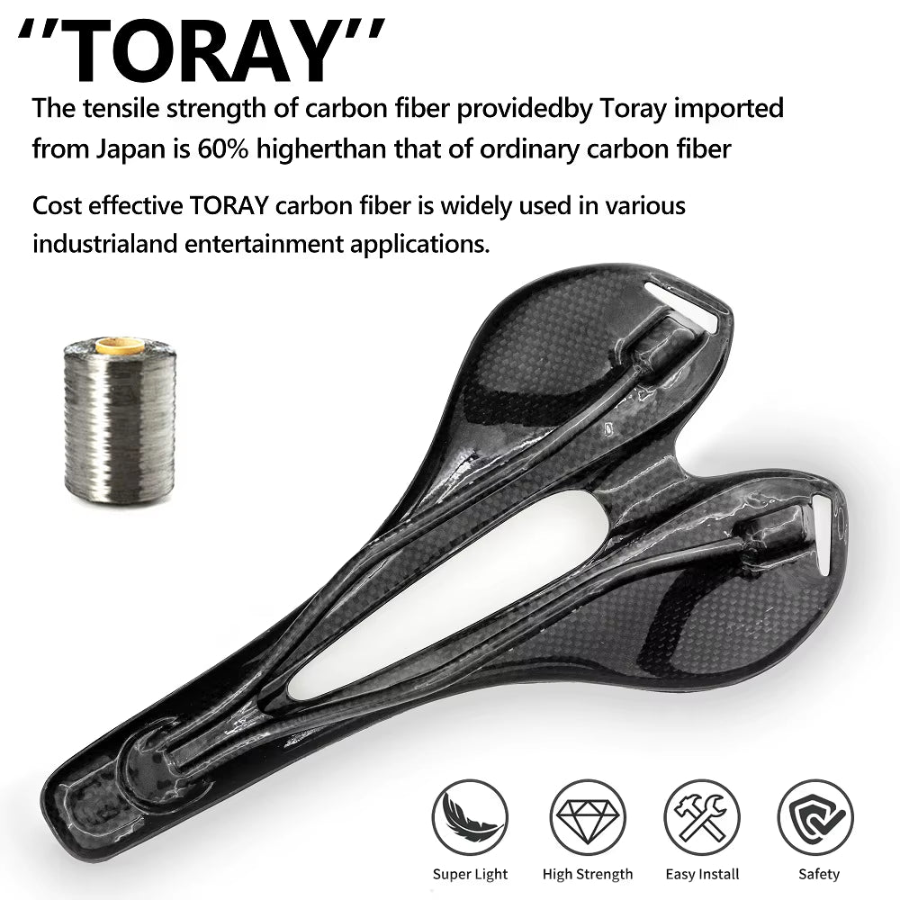 T800 Carbon Fiber and Leather Ultralight Road and MTB Bicycle Saddle