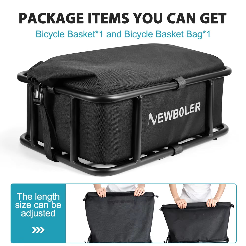 Heavy-Duty Metal Rear Bicycle Basket with Large Rack for Electric Bikes