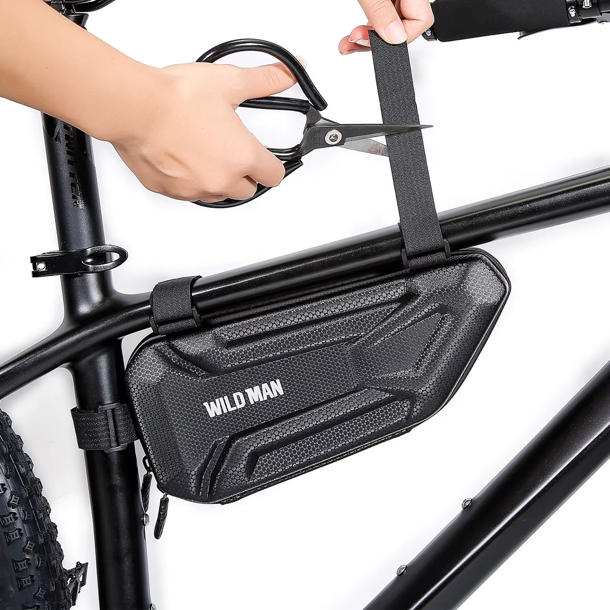 XT4 Bicycle Triangle Frame Bag - EVA Hard Shell Zippered Storage Pouch with Mesh and Three Hook Loop Straps for MTB and Road Cycling