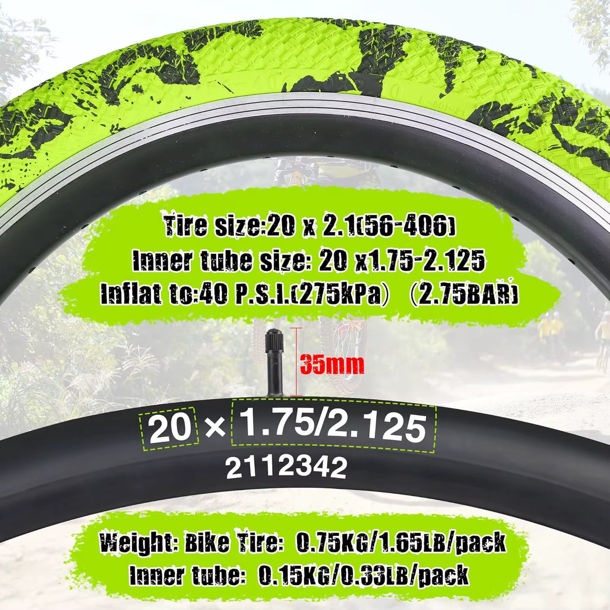 ZUKKA 2-Pack 20" BMX Bike Tire and Tube Set for Kids' City Bikes - Durable Grip Replacement Tires