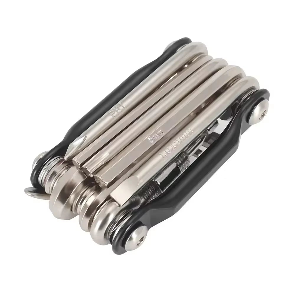 11-in-1 Multifunctional Bicycle Repair Tool Kit with Wrench, Screwdriver, Chain Tool, Hex Key, and Spoke Wrench for Mountain Cycling