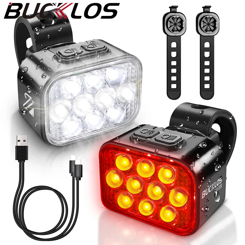 High-Intensity Waterproof LED Bicycle Light Set with Type-C Charging for Front and Rear Use