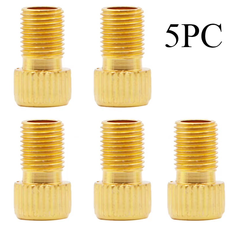 5-Piece Presta to Schrader Valve Adapter Set for Bicycles - Gold Bicycle Tire Conversion Accessories