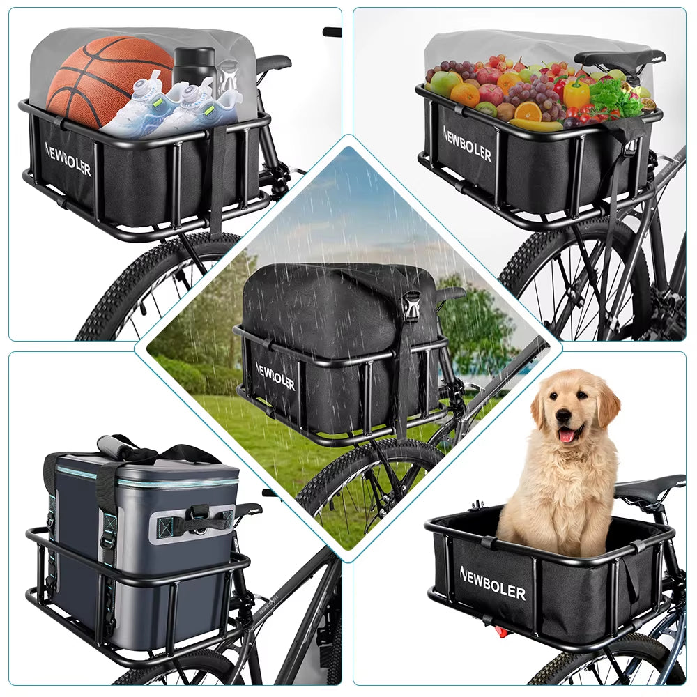 Heavy-Duty Metal Rear Bicycle Basket with Large Rack for Electric Bikes