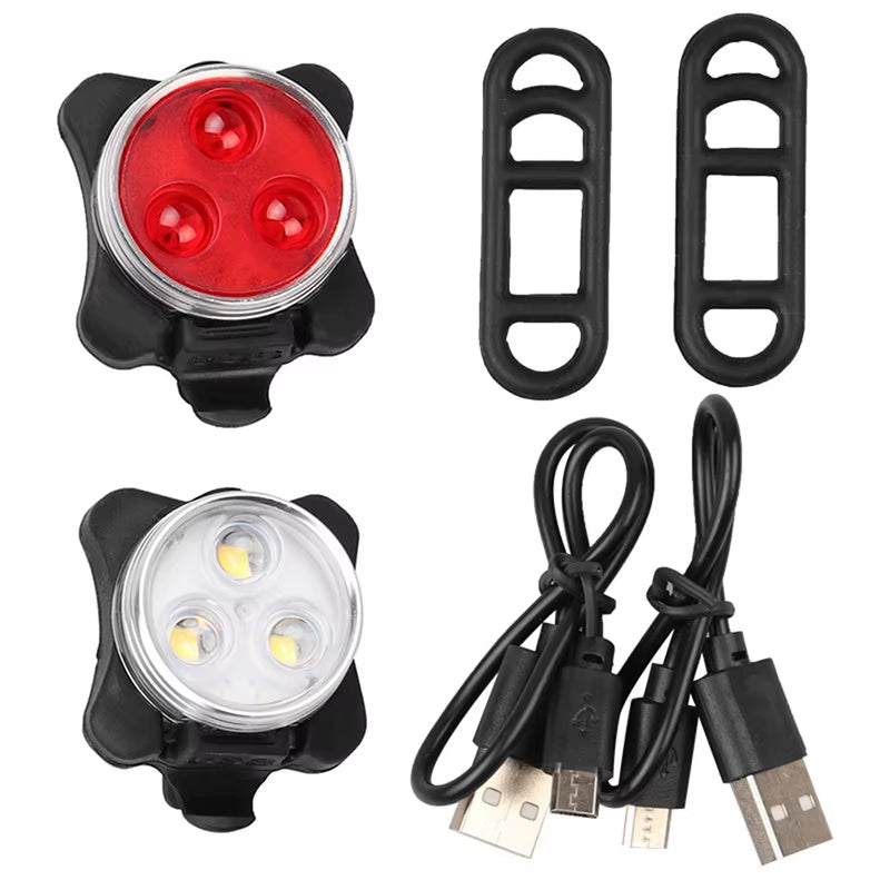 LED Bicycle Front and Rear Light Set - Waterproof USB Rechargeable Flashlights for Enhanced Cycling Safety