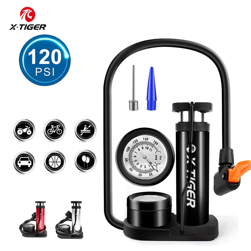 X-TIGER High-Pressure Portable Bicycle Foot Pump - Lightweight Aluminum Alloy Tire Inflator for Mountain Bike Accessories