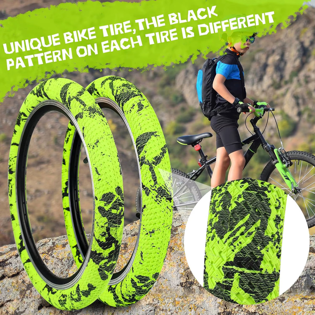 ZUKKA 2-Pack 20" BMX Bike Tire and Tube Set for Kids' City Bikes - Durable Grip Replacement Tires