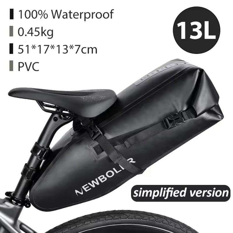 Waterproof 13L Large Capacity Bicycle Saddle Bag - Foldable Tail Bag for Mountain and Road Bikes
