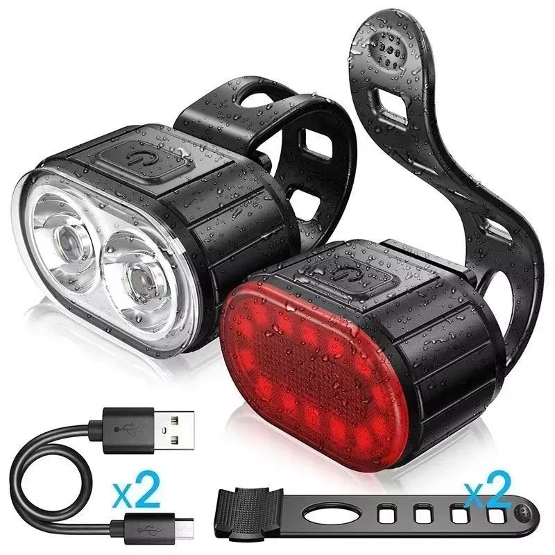 Rechargeable Bike Light Set - Waterproof Front and Rear LED Headlights with USB Charging for MTB Cycling