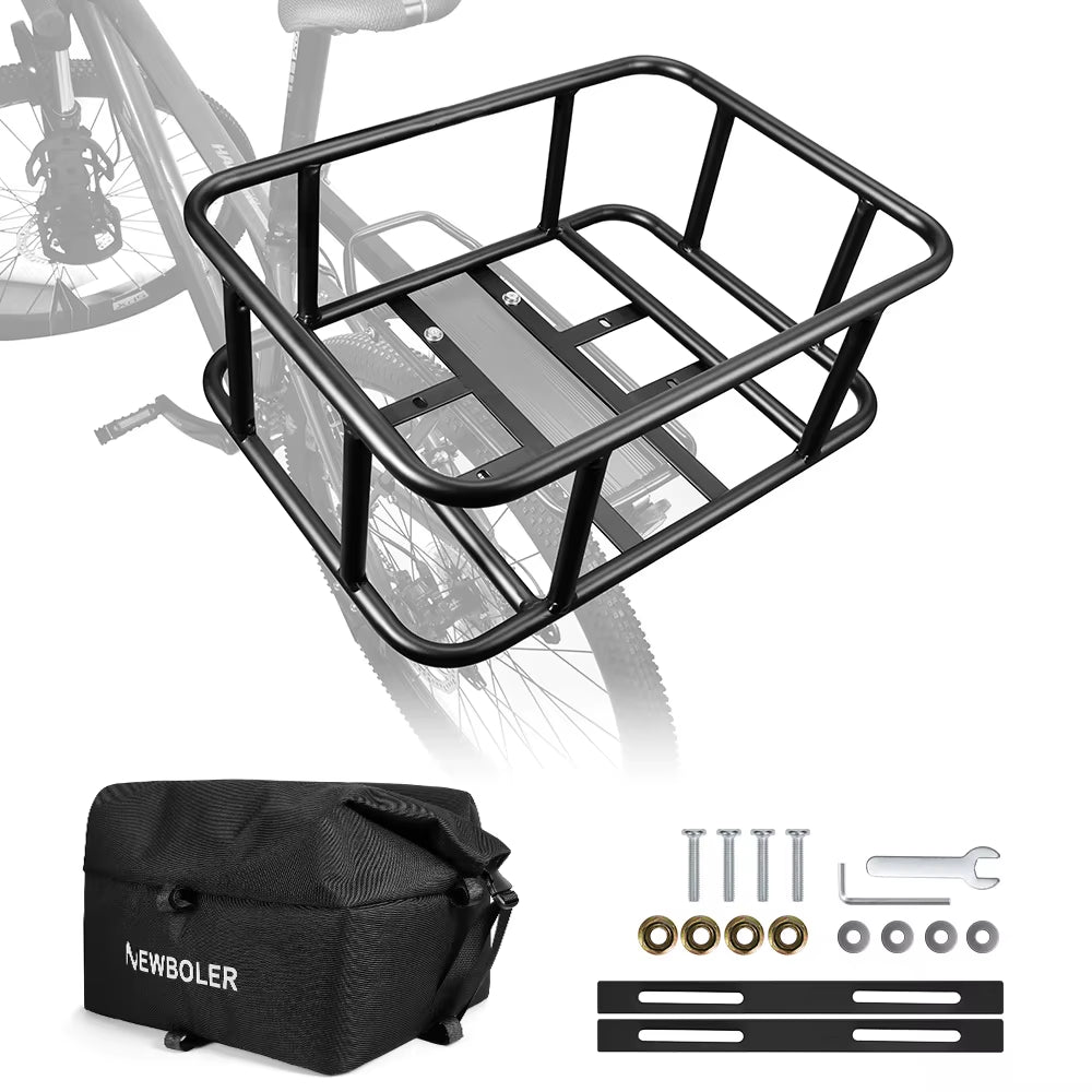 Heavy-Duty Metal Rear Bicycle Basket with Large Rack for Electric Bikes