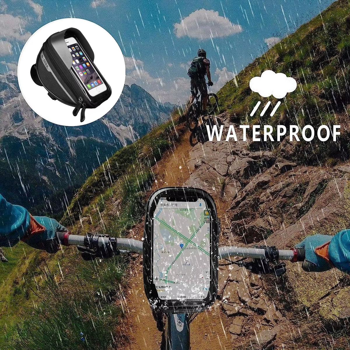 1L Bicycle Frame Top Tube Bag with Touch Screen Phone Holder - MTB Handlebar Cycling Accessory