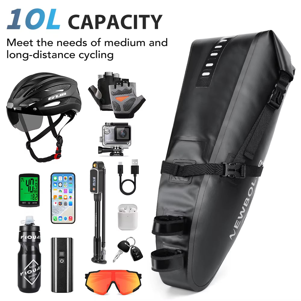 Waterproof 13L Large Capacity Bicycle Saddle Bag - Foldable Tail Bag for Mountain and Road Bikes