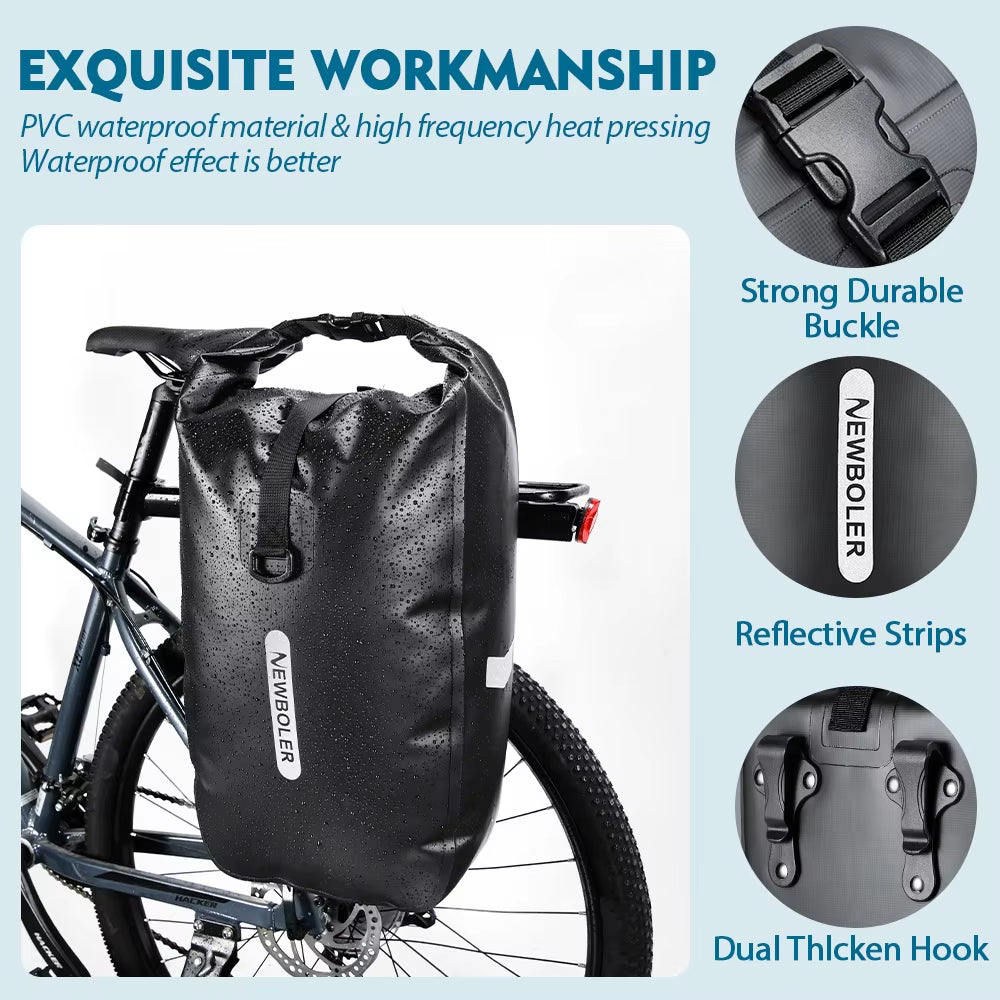 100% Waterproof 20L Bicycle Rear Rack Bag - Travel Cycling Pannier for Tail Seat Trunk