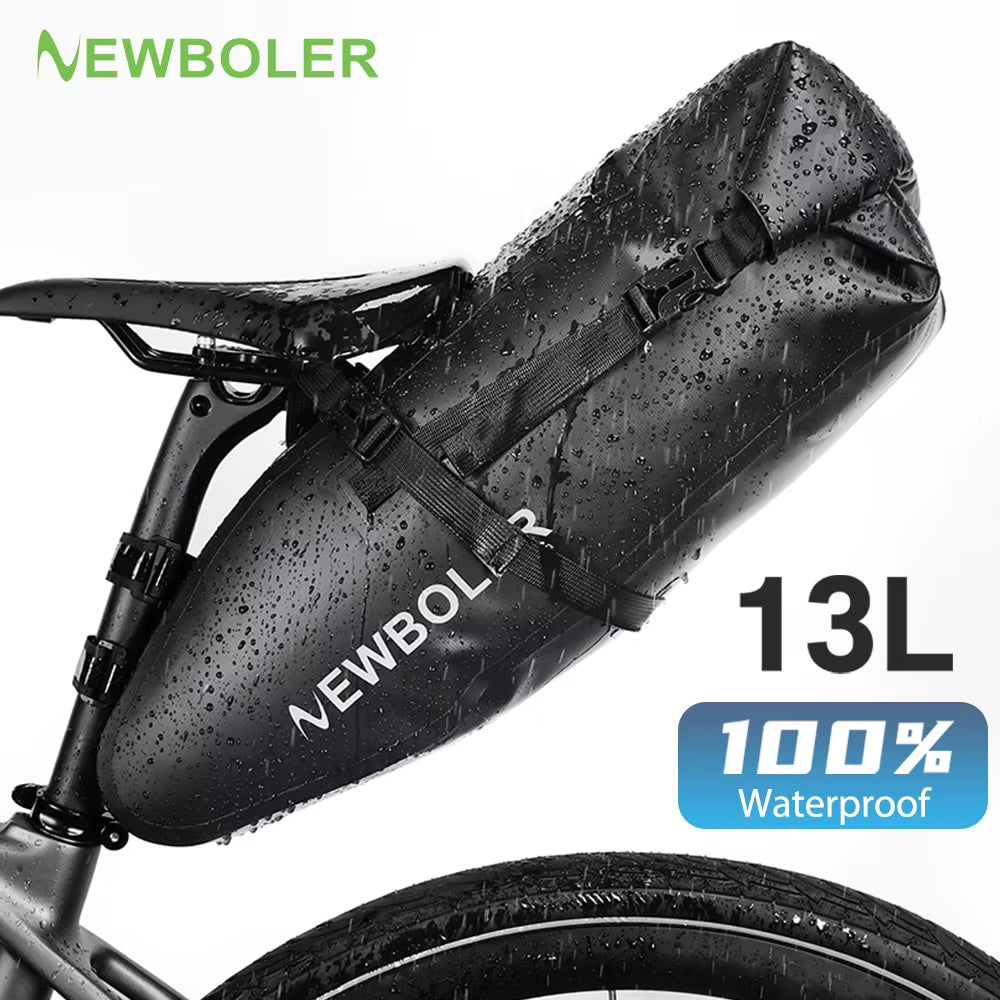 Waterproof 13L Large Capacity Bicycle Saddle Bag - Foldable Tail Bag for Mountain and Road Bikes