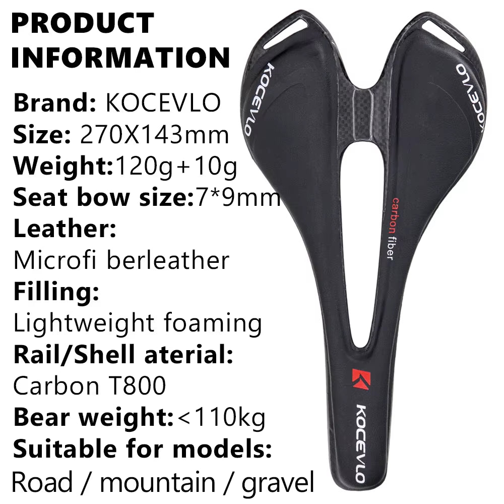 T800 Carbon Fiber and Leather Ultralight Road and MTB Bicycle Saddle