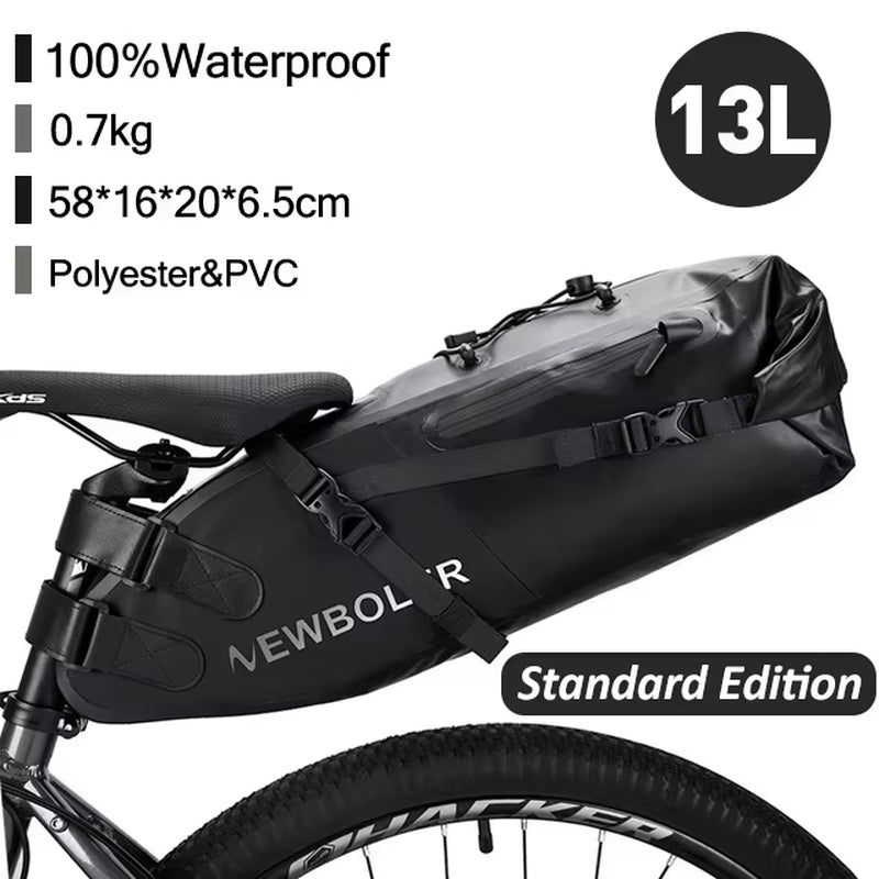 Waterproof 13L Large Capacity Bicycle Saddle Bag - Foldable Tail Bag for Mountain and Road Bikes