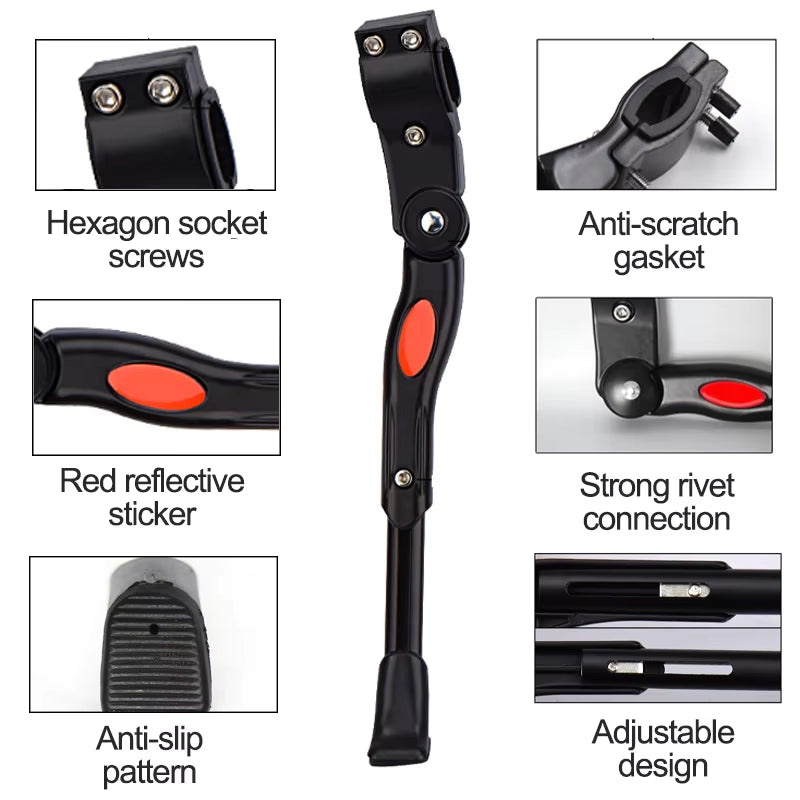 Adjustable Universal Bicycle Kickstand and Parking Rack for Road and Mountain Bikes