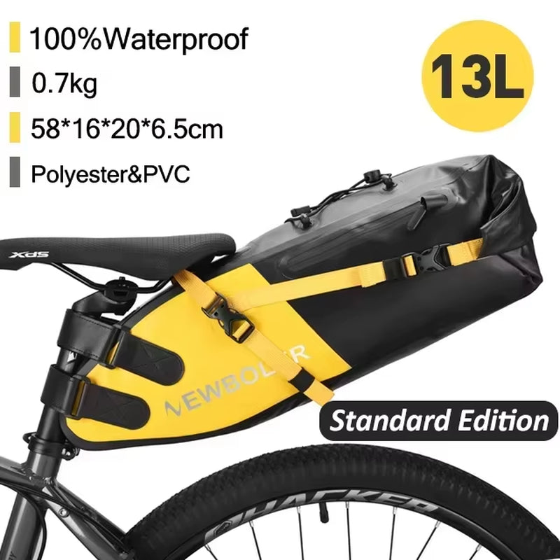 Waterproof 13L Large Capacity Bicycle Saddle Bag - Foldable Tail Bag for Mountain and Road Bikes
