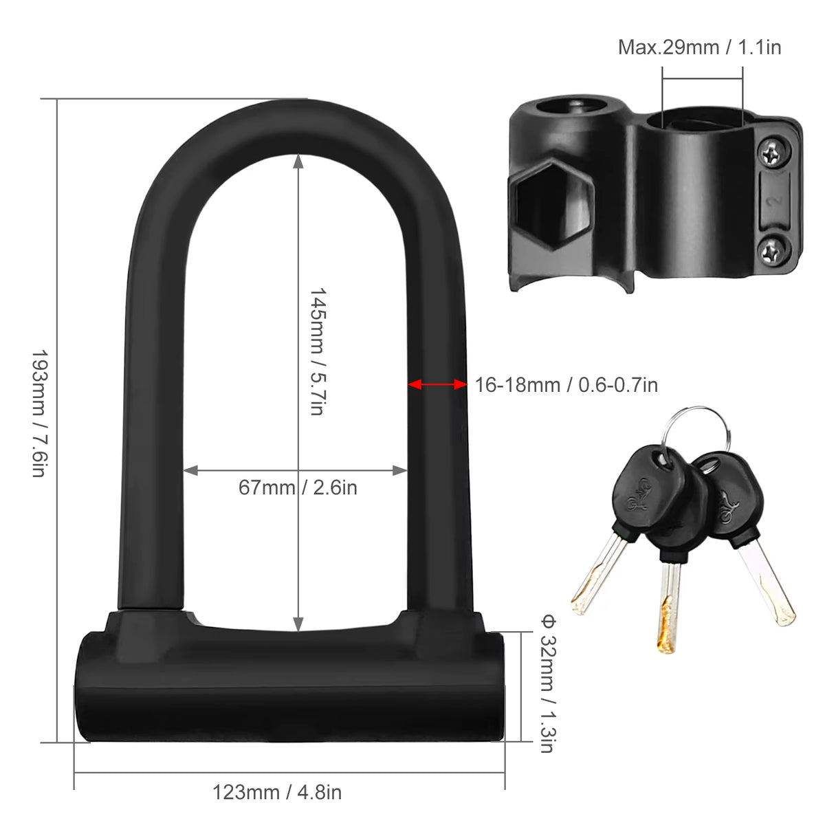 Heavy-Duty U-Lock Bicycle Security Lock with Mounting Bracket - Anti-Theft Design