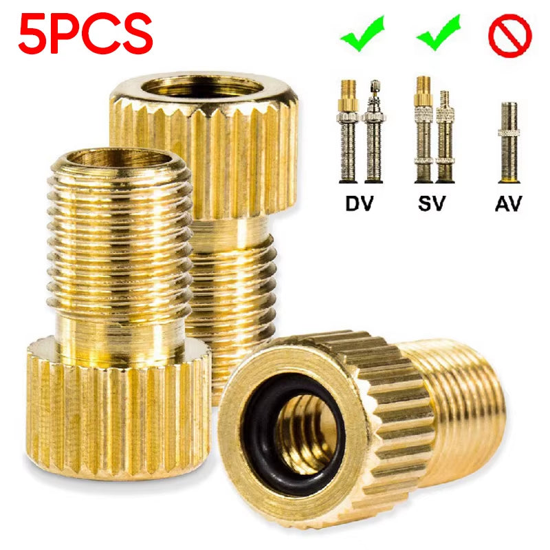 5-Piece Presta to Schrader Valve Adapter Set for Bicycles - Gold Bicycle Tire Conversion Accessories