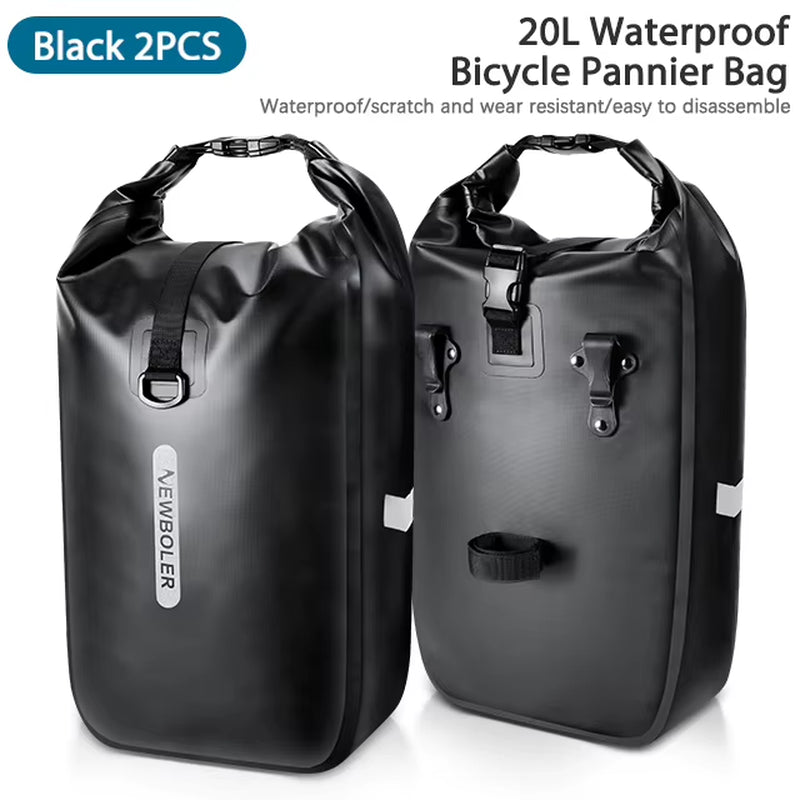 100% Waterproof 20L Bicycle Rear Rack Bag - Travel Cycling Pannier for Tail Seat Trunk