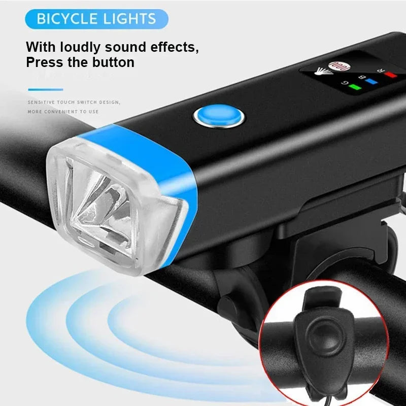2400mAh Bicycle Headlight and Horn - 2-in-1 USB Rechargeable Front Lamp for Road and MTB Cycling