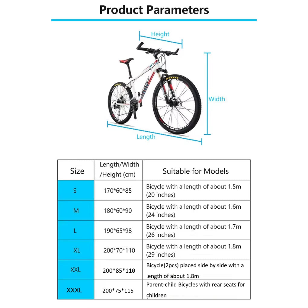 Waterproof Bicycle Cover with UV Protection - Outdoor Rain and Dust Shield in Sizes S/M/L/XL/XXL with Lock Hole