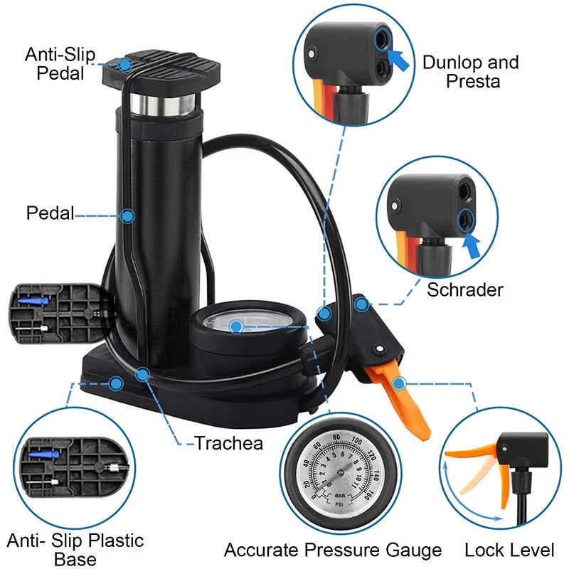 X-TIGER High-Pressure Portable Bicycle Foot Pump - Lightweight Aluminum Alloy Tire Inflator for Mountain Bike Accessories