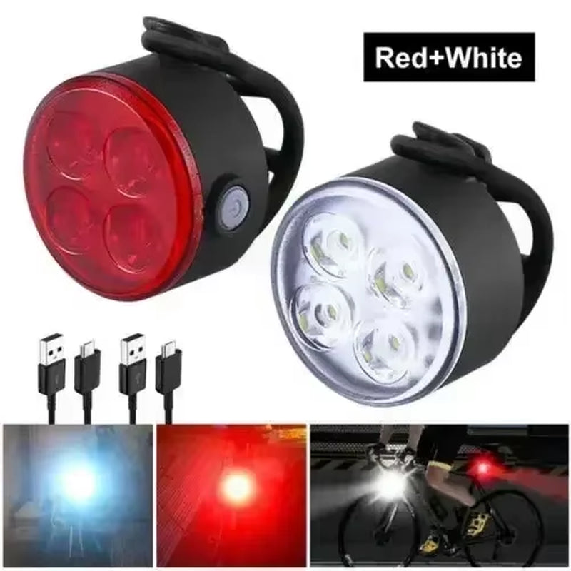 Rechargeable Bike Light Set - Waterproof Front and Rear LED Headlights with USB Charging for MTB Cycling