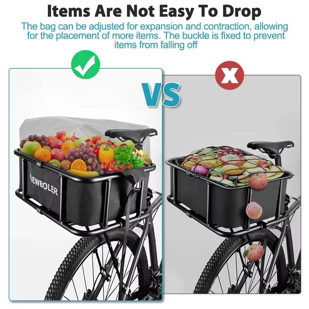 Heavy-Duty Metal Rear Bicycle Basket with Large Rack for Electric Bikes
