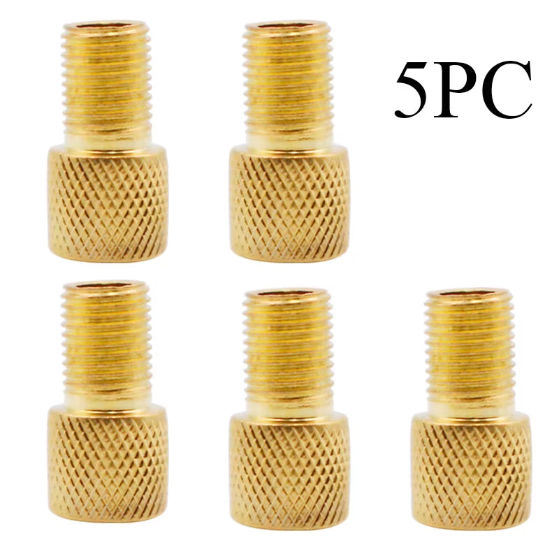 5-Piece Presta to Schrader Valve Adapter Set for Bicycles - Gold Bicycle Tire Conversion Accessories