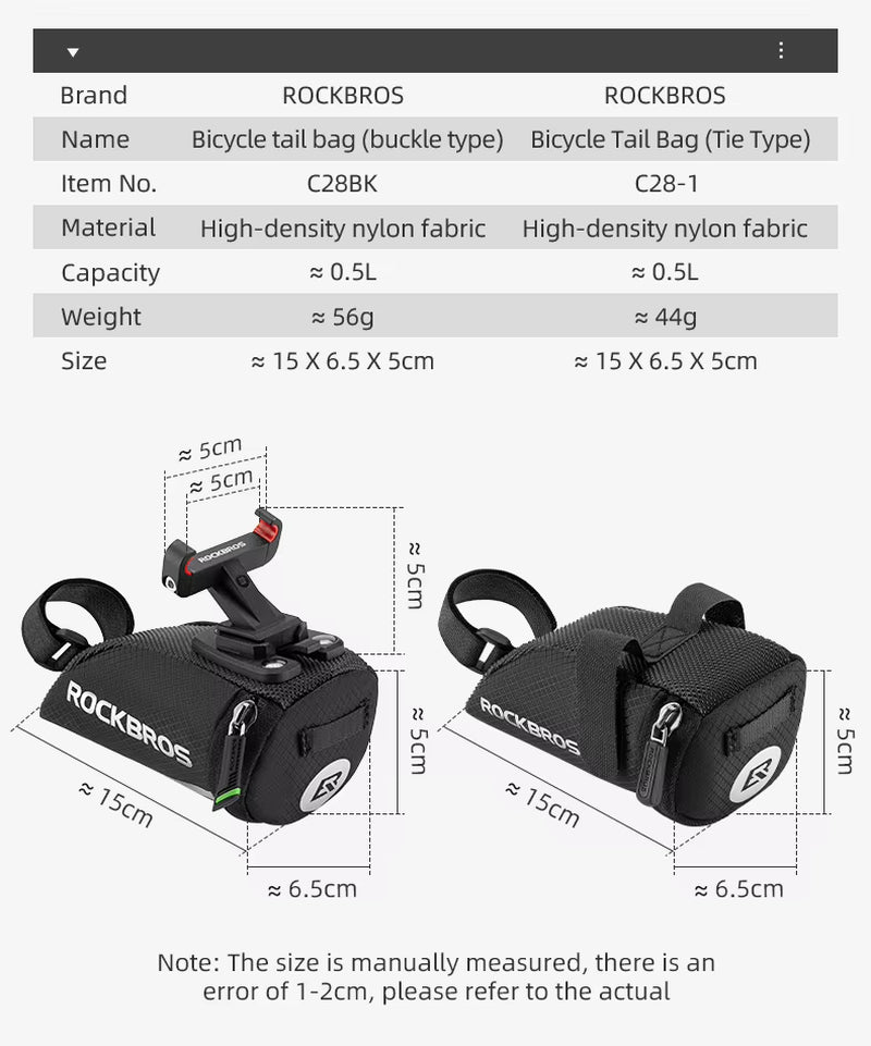Portable Reflective Saddle Bag for MTB and Road Bikes - Nylon Tail Seatpost Bicycle Panniers and Accessories