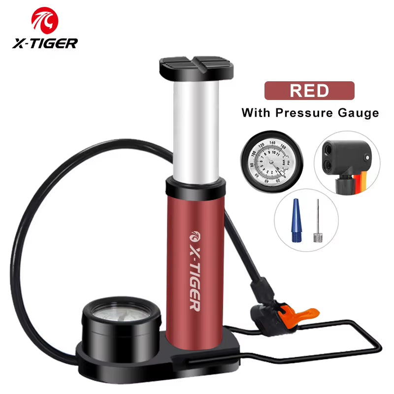 X-TIGER High-Pressure Portable Bicycle Foot Pump - Lightweight Aluminum Alloy Tire Inflator for Mountain Bike Accessories
