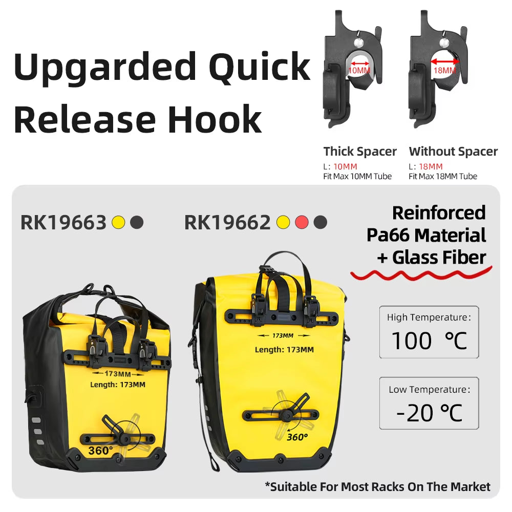 Waterproof Bicycle Side Pannier Bag - 20L/27L Quick Release for Rear Rack - Ideal for Bikepacking and Cycling - Single Unit Sale