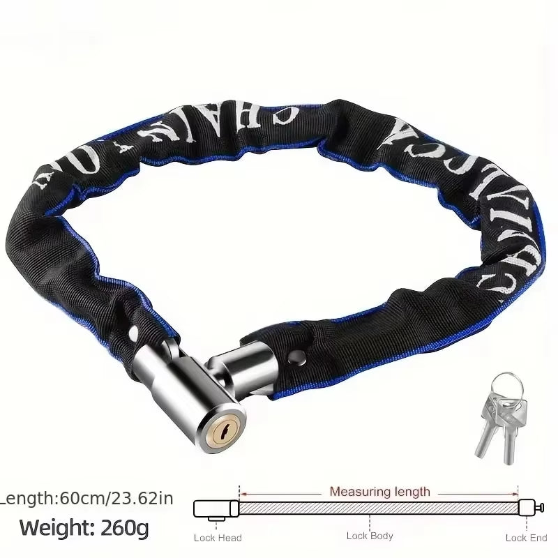 Heavy-Duty Waterproof Metal Bicycle and Motorcycle Chain Lock with Key - Anti-Theft Security Solution