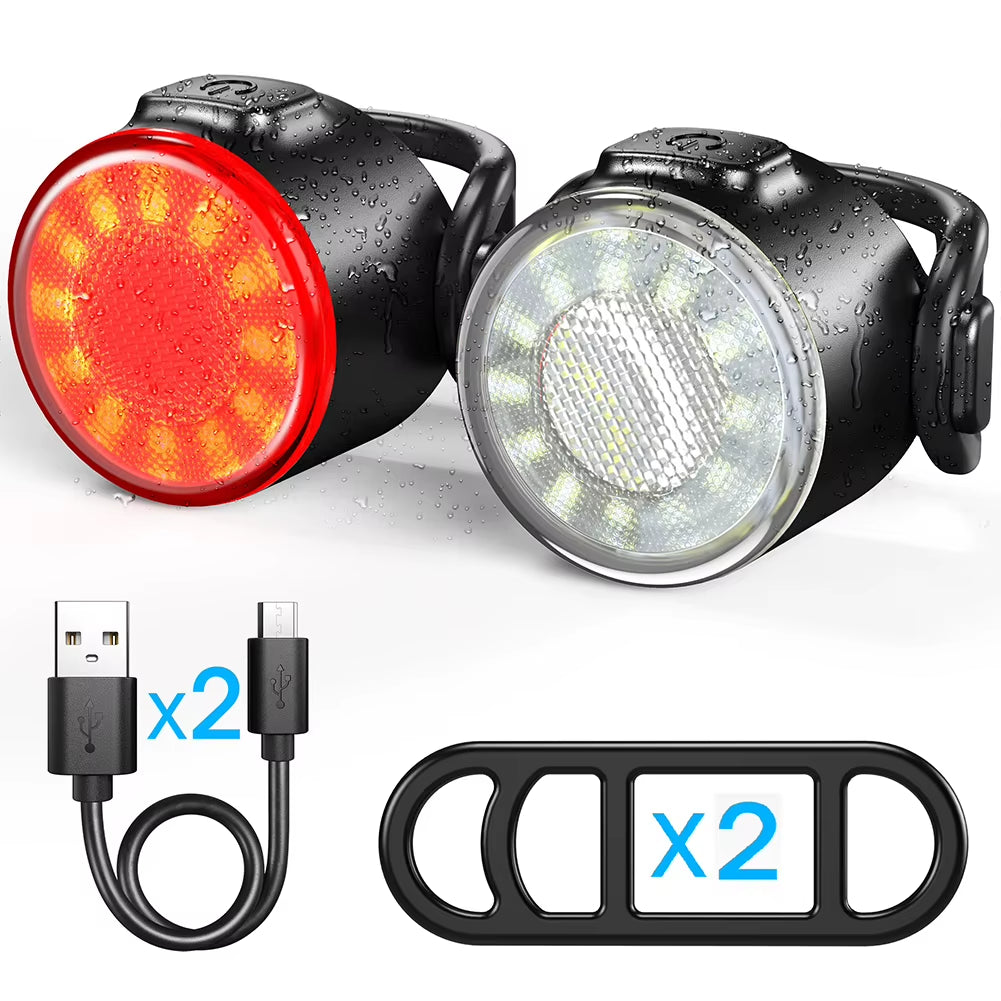 LED Bicycle Front and Rear Light Set - Waterproof USB Rechargeable Flashlights for Enhanced Cycling Safety