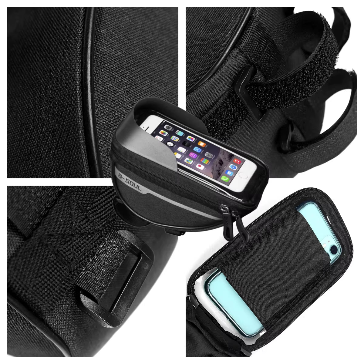1L Bicycle Frame Top Tube Bag with Touch Screen Phone Holder - MTB Handlebar Cycling Accessory