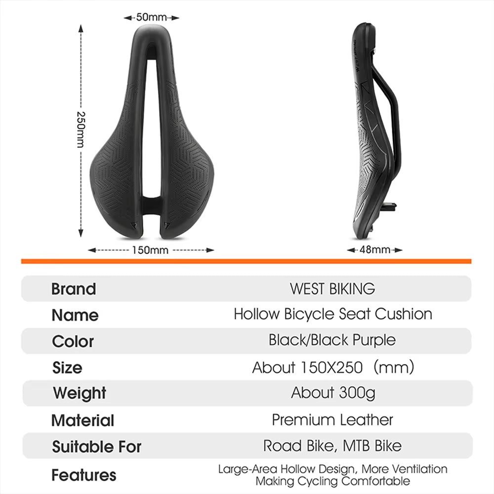 West Biking Hollow Design Breathable Bike Saddle - Soft PU Waterproof Cycling Seat and Accessories