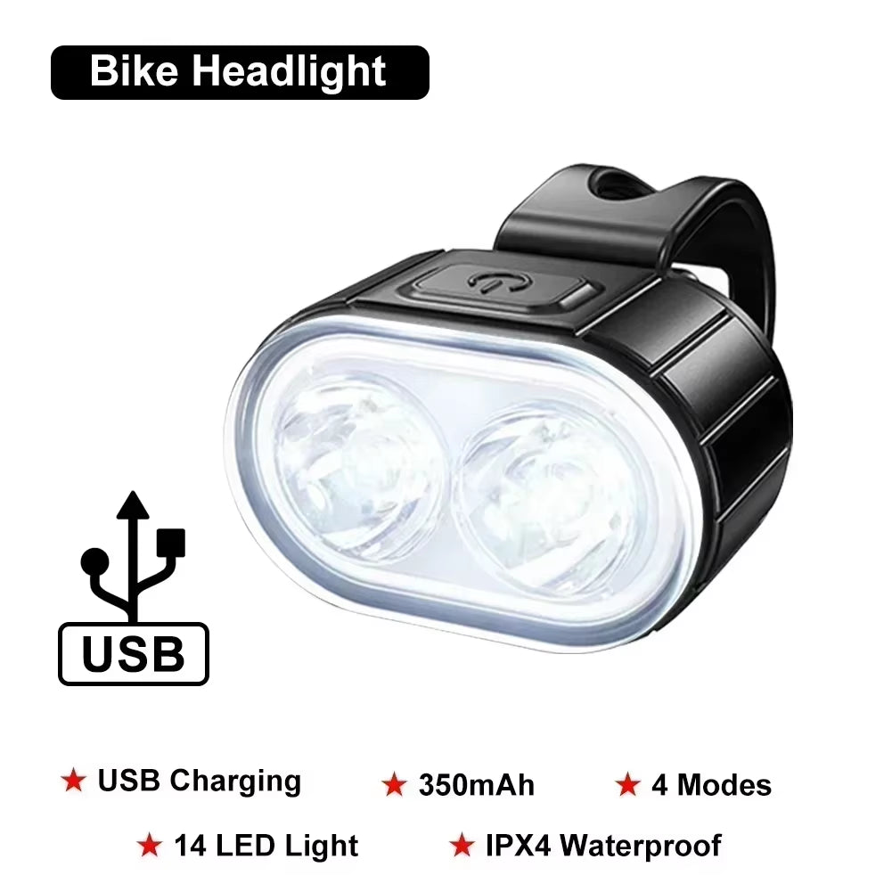 Rechargeable Bike Light Set - Waterproof Front and Rear LED Headlights with USB Charging for MTB Cycling