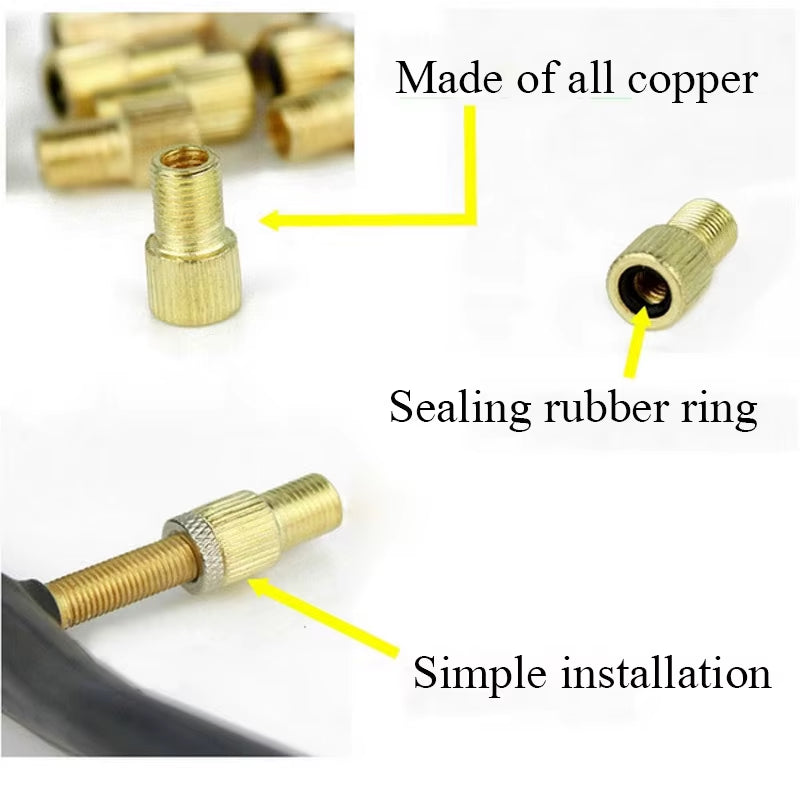 5-Piece Presta to Schrader Valve Adapter Set for Bicycles - Gold Bicycle Tire Conversion Accessories