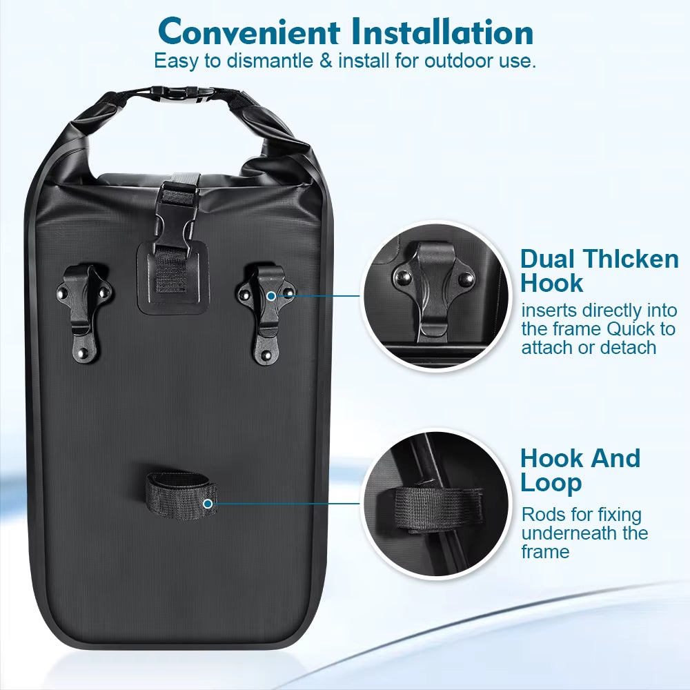 100% Waterproof 20L Bicycle Rear Rack Bag - Travel Cycling Pannier for Tail Seat Trunk