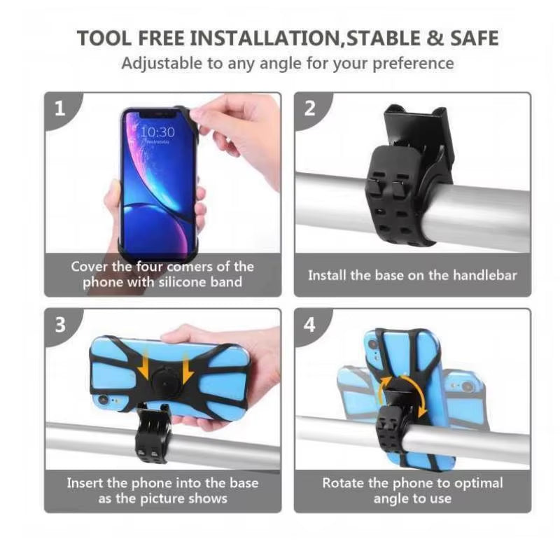 360° Adjustable Removable Bicycle Phone Holder - Universal Motorcycle Mobile Phone Rack for Handlebar Installation