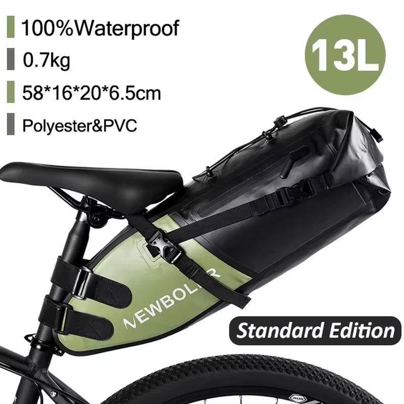 Waterproof 13L Large Capacity Bicycle Saddle Bag - Foldable Tail Bag for Mountain and Road Bikes