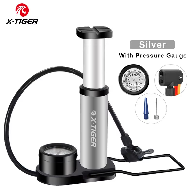 X-TIGER High-Pressure Portable Bicycle Foot Pump - Lightweight Aluminum Alloy Tire Inflator for Mountain Bike Accessories